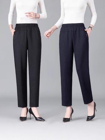 Ženske jesenske ravne hlače, visoki struk, poliester, mikroelastičnost, elegantan poslovni stil