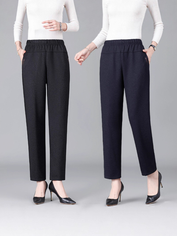 Ženske jesenske ravne hlače, visoki struk, poliester, mikroelastičnost, elegantan poslovni stil