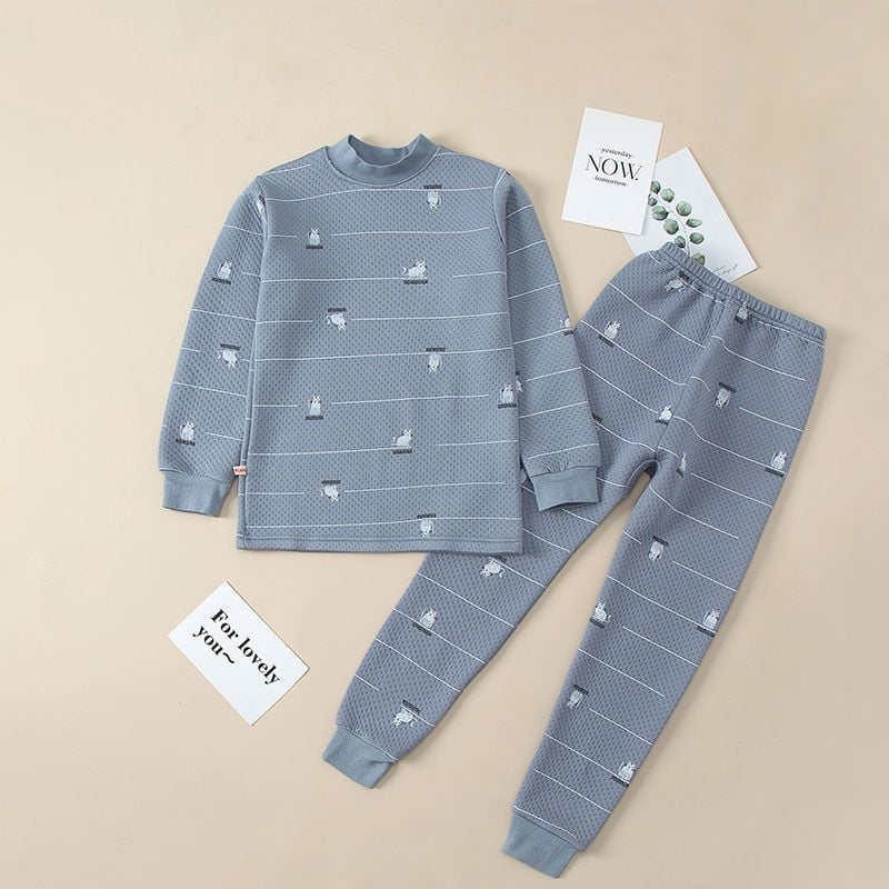 Set de lenjerie termică pentru copii, 100% bumbac, guler mediu, unisex, pentru copii între 3 și 8 ani