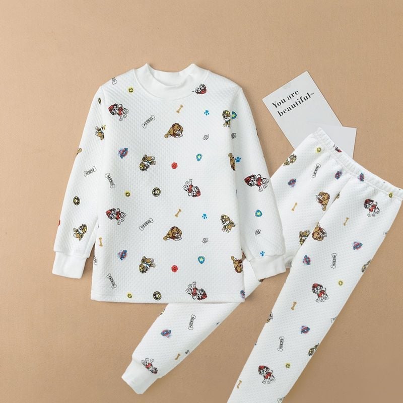 Set de lenjerie termică pentru copii, 100% bumbac, guler mediu, unisex, pentru copii între 3 și 8 ani