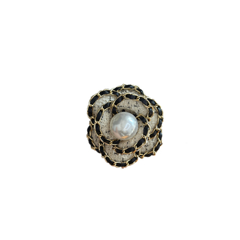 Korejski stil vintage broš s camellijom od platna s metalnom lancem, perla, micropavé 3D cvijet, za žene, Yiwu, Zima 2024