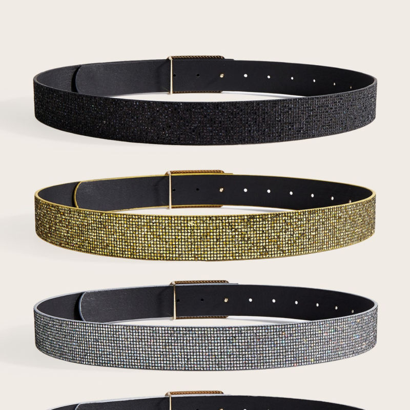 Γυναικείο φόρεμα με ζώνη από τεχνητό δέρμα, διακοσμημένο με χάντρες και κρύσταλλα, φτερωτή άκρη, κούμπωμα snap, μήκος 105 cm