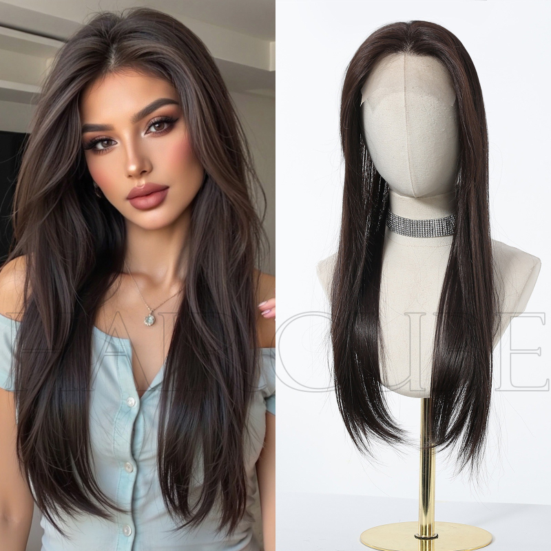 Haircube komad ljudskih kose s nevidljivom čipkom na liniji kose, srednja partija, ravna kosa, model Lx-stlf1001-2br24, porijeklo Zhejiang