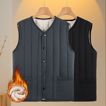 Ανδρικό γιλέκο με κουκούλα, μήκους στη μέση, από μαλλί με επένδυση βαμβακιού, παχύτερο για φθινόπωρο-χειμώνα