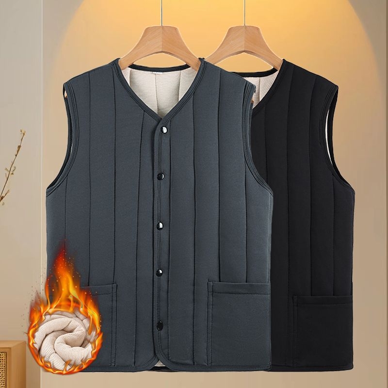 Ανδρικό γιλέκο με κουκούλα, μήκους στη μέση, από μαλλί με επένδυση βαμβακιού, παχύτερο για φθινόπωρο-χειμώνα