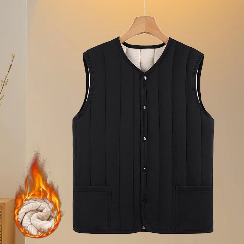 Ανδρικό γιλέκο με κουκούλα, μήκους στη μέση, από μαλλί με επένδυση βαμβακιού, παχύτερο για φθινόπωρο-χειμώνα