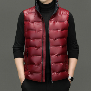 Ανδρικό γιλέκο με γέμισμα από πάπια, σταθερός γιακά, φερμουάρ, πλευρικές τσέπες, χαλαρή εφαρμογή