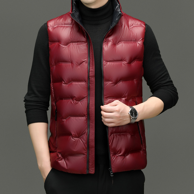 Ανδρικό γιλέκο με γέμισμα από πάπια, σταθερός γιακά, φερμουάρ, πλευρικές τσέπες, χαλαρή εφαρμογή
