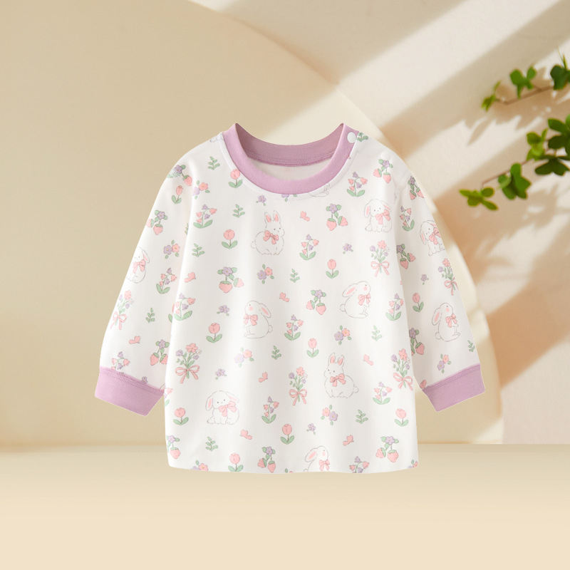 Top de toamnă-primăvară din bumbac, 100% bumbac, guler rotund, pentru fete 1–3 ani, fără glugă