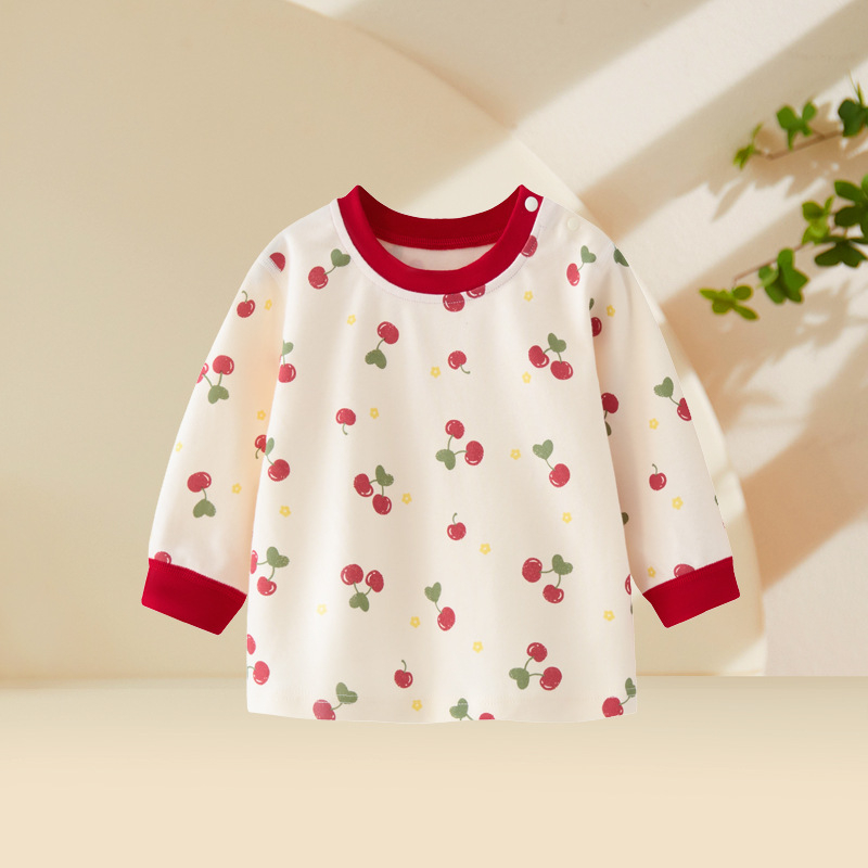 Top de toamnă-primăvară din bumbac, 100% bumbac, guler rotund, pentru fete 1–3 ani, fără glugă