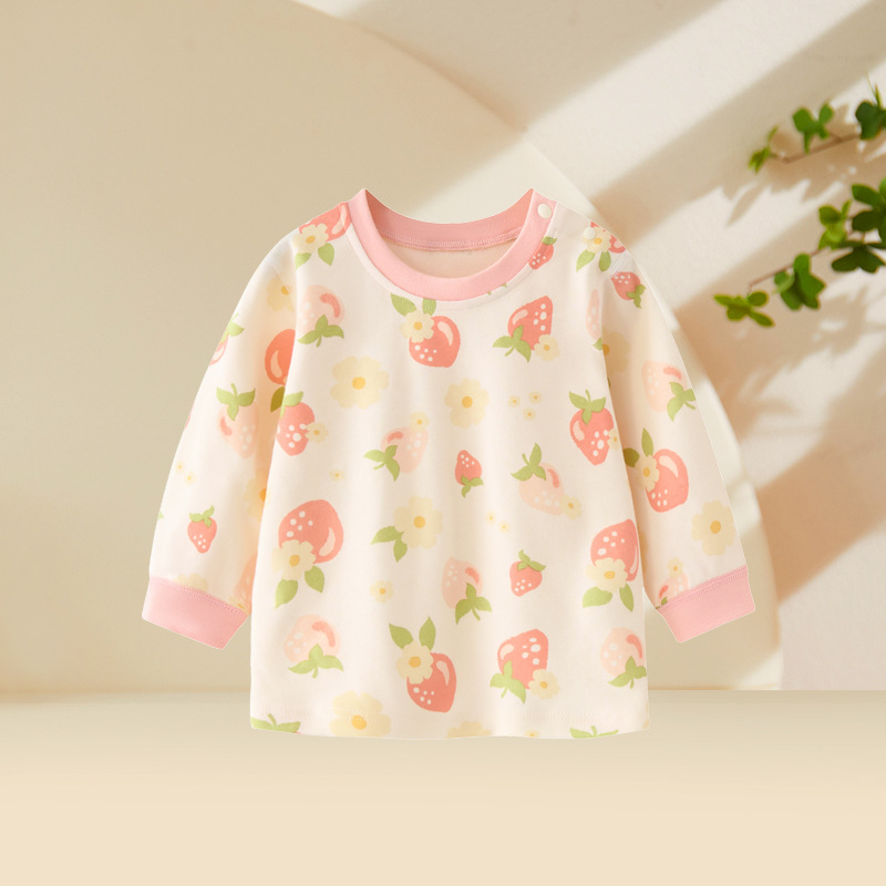 Top de toamnă-primăvară din bumbac, 100% bumbac, guler rotund, pentru fete 1–3 ani, fără glugă