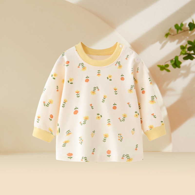 Top de toamnă-primăvară din bumbac, 100% bumbac, guler rotund, pentru fete 1–3 ani, fără glugă