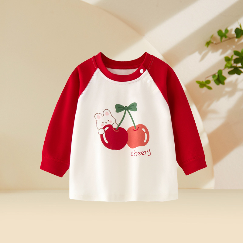 Top de toamnă-primăvară din bumbac, 100% bumbac, guler rotund, pentru fete 1–3 ani, fără glugă