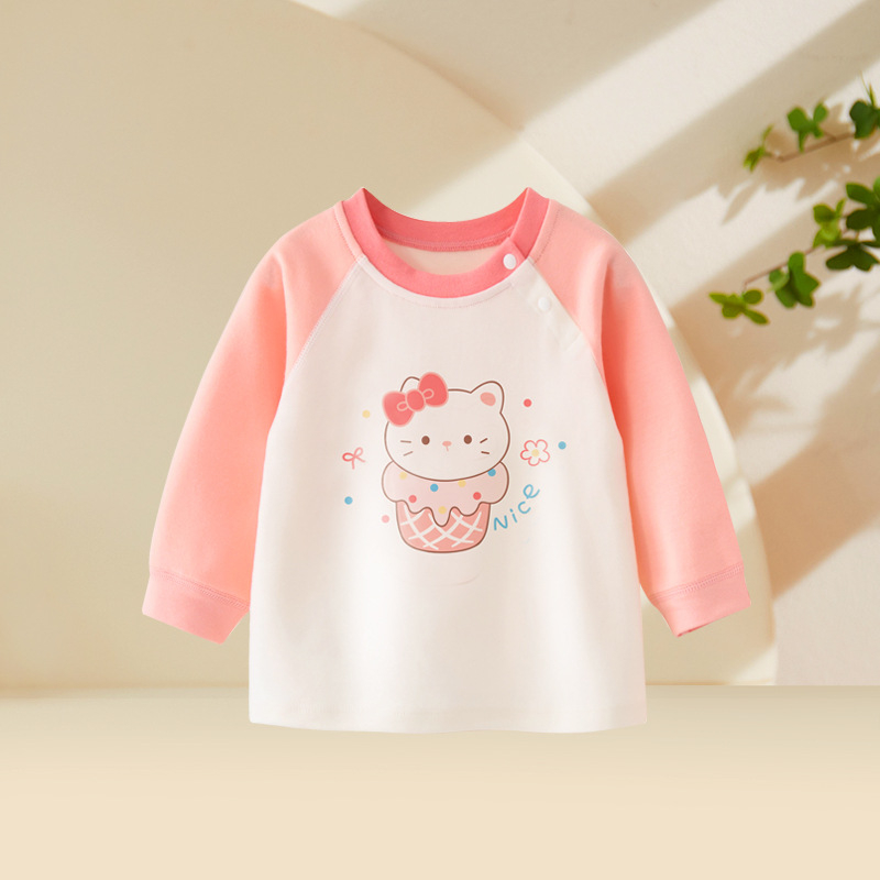 Top de toamnă-primăvară din bumbac, 100% bumbac, guler rotund, pentru fete 1–3 ani, fără glugă