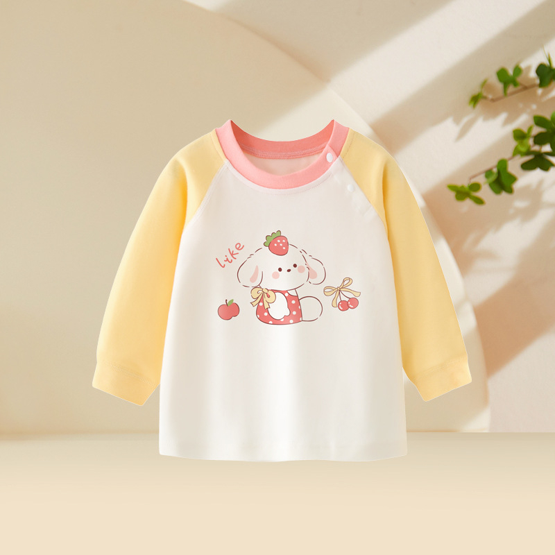 Top de toamnă-primăvară din bumbac, 100% bumbac, guler rotund, pentru fete 1–3 ani, fără glugă