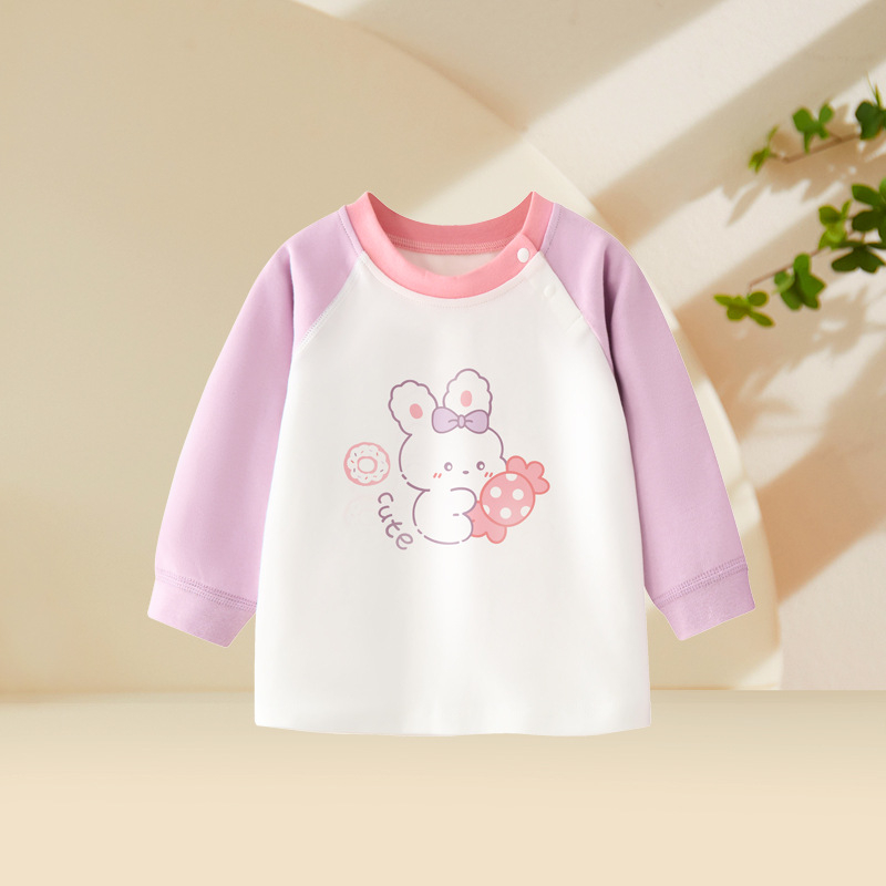 Top de toamnă-primăvară din bumbac, 100% bumbac, guler rotund, pentru fete 1–3 ani, fără glugă