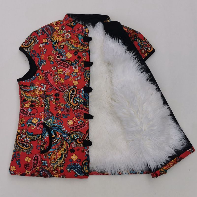 Жилет от вълна с козина, стил кардиган със стойкова яка, за възрастни жени, предно закопчаване на едно копче