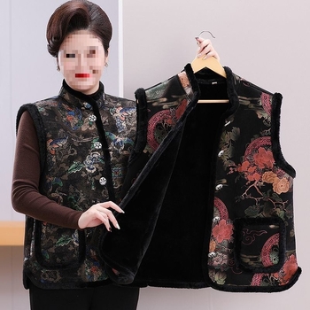 Жилетка от агнешка вълна за жени - V-образна яка, пълнене от памук, 3D ефект, А-линейна кройка