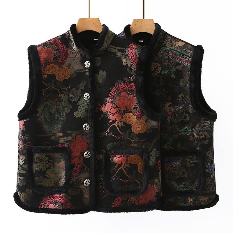 Жилетка от агнешка вълна за жени - V-образна яка, пълнене от памук, 3D ефект, А-линейна кройка