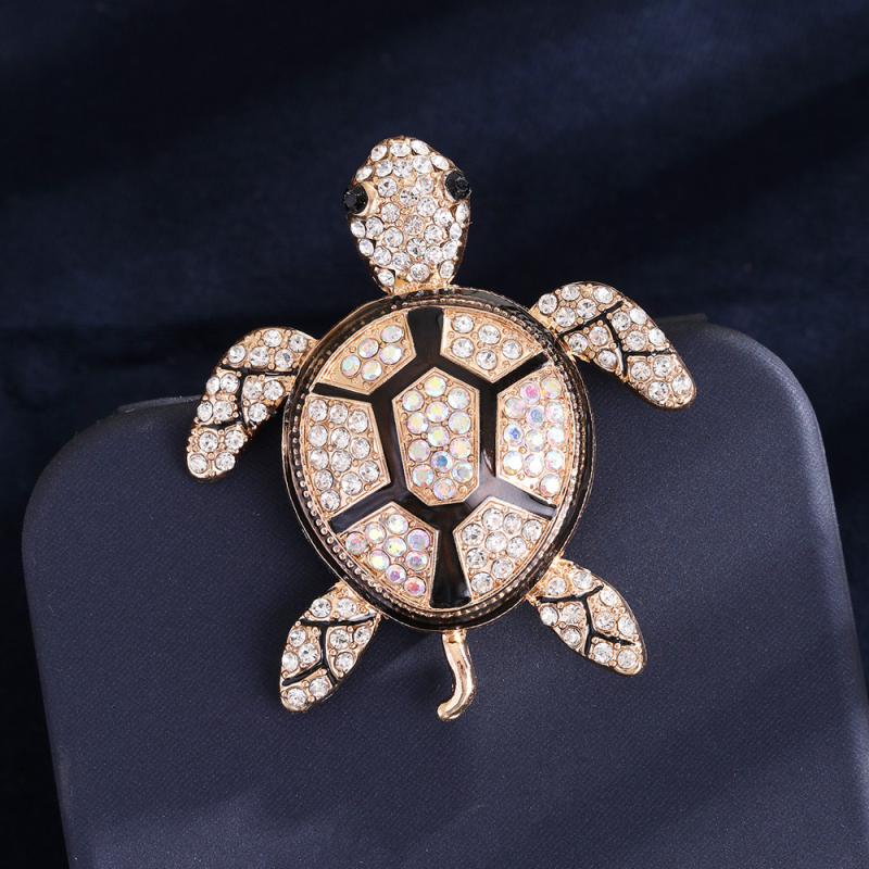 Костенуркова брошка, цинкова сплав, инкрустирани диаманти, декоративна и символична, унисекс аксесоар