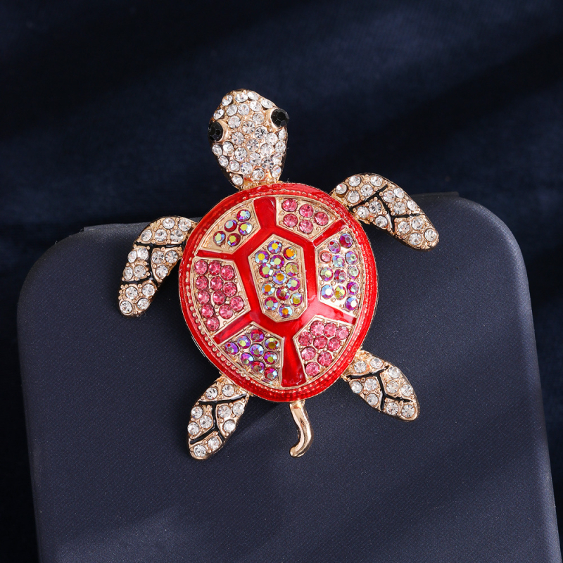 Костенуркова брошка, цинкова сплав, инкрустирани диаманти, декоративна и символична, унисекс аксесоар