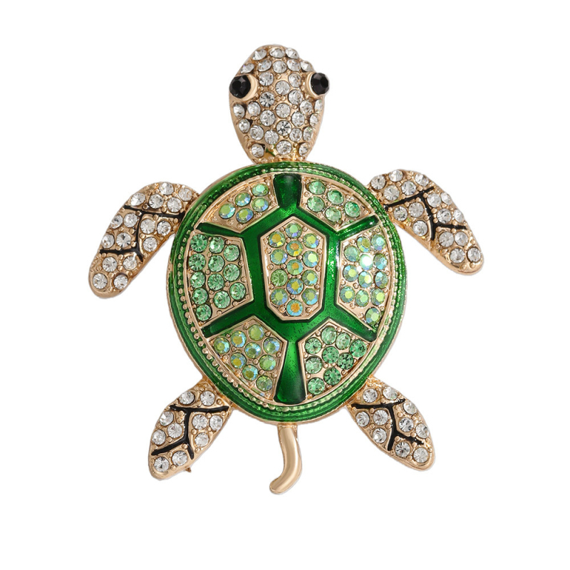 Костенуркова брошка, цинкова сплав, инкрустирани диаманти, декоративна и символична, унисекс аксесоар