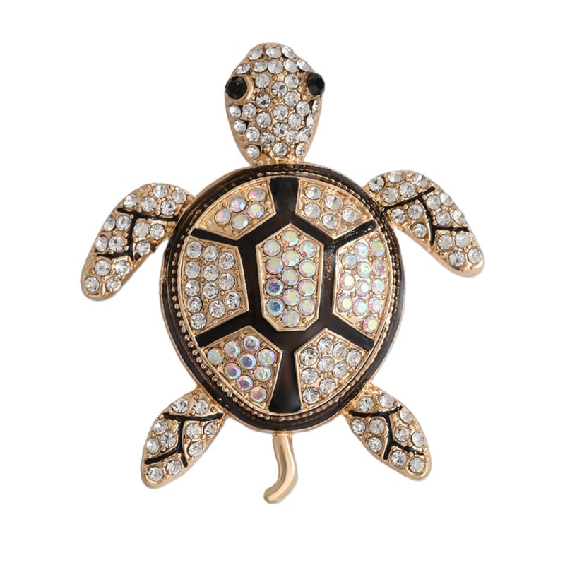 Костенуркова брошка, цинкова сплав, инкрустирани диаманти, декоративна и символична, унисекс аксесоар