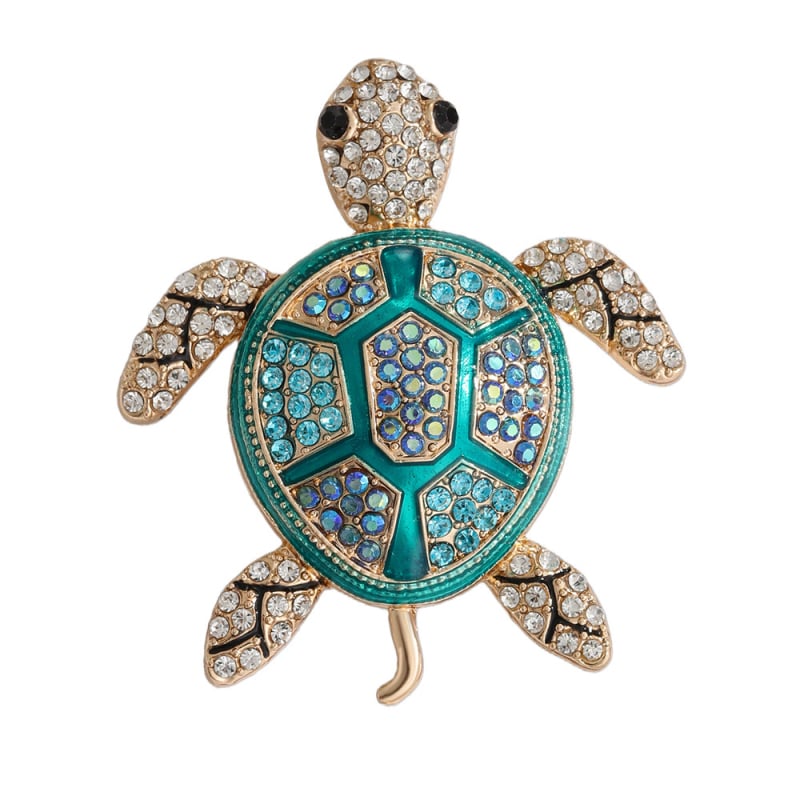 Костенуркова брошка, цинкова сплав, инкрустирани диаманти, декоративна и символична, унисекс аксесоар