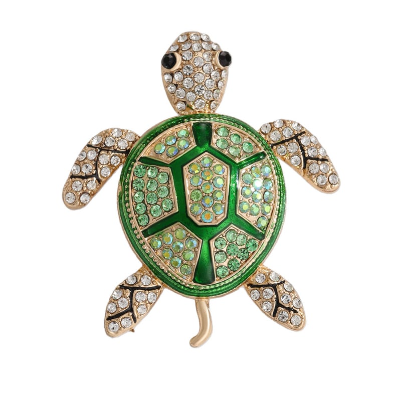 Костенуркова брошка, цинкова сплав, инкрустирани диаманти, декоративна и символична, унисекс аксесоар