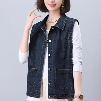 Жилетка за жени със свободна кройка, полиестерна материя, поло яка, едноредово закопчаване, лято 2025