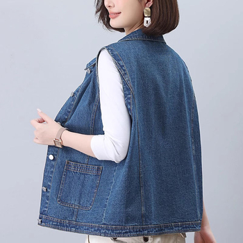 Жилетка за жени със свободна кройка, полиестерна материя, поло яка, едноредово закопчаване, лято 2025