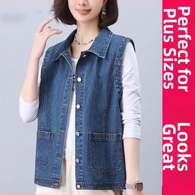 Жилетка за жени със свободна кройка, полиестерна материя, поло яка, едноредово закопчаване, лято 2025