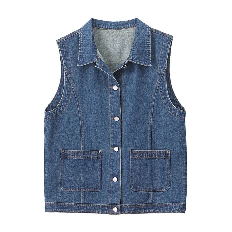 Жилетка за жени със свободна кройка, полиестерна материя, поло яка, едноредово закопчаване, лято 2025