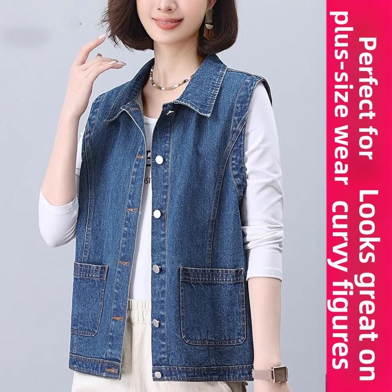 Жилетка за жени със свободна кройка, полиестерна материя, поло яка, едноредово закопчаване, лято 2025