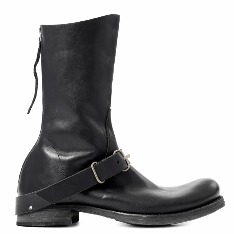 Jazdecké čižmy so zadným zipsom, stredný výšky šľapu, stredný podpätok, kožený remienok, gumová podrážka