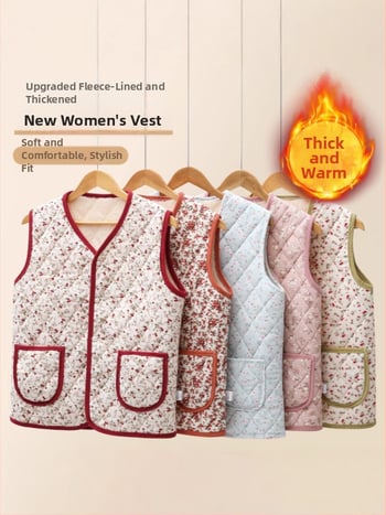 Дамска безрукавка Corduroy cardigan с флорална шарка, V-образно деколте, дължина 50–65 cm