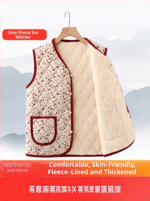 Дамска безрукавка Corduroy cardigan с флорална шарка, V-образно деколте, дължина 50–65 cm