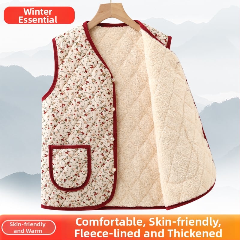 Дамска безрукавка Corduroy cardigan с флорална шарка, V-образно деколте, дължина 50–65 cm