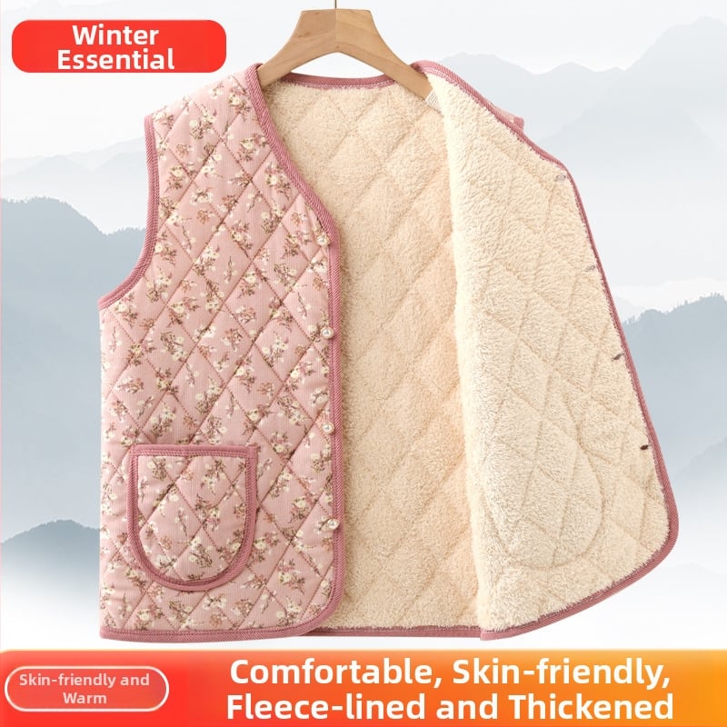 Дамска безрукавка Corduroy cardigan с флорална шарка, V-образно деколте, дължина 50–65 cm