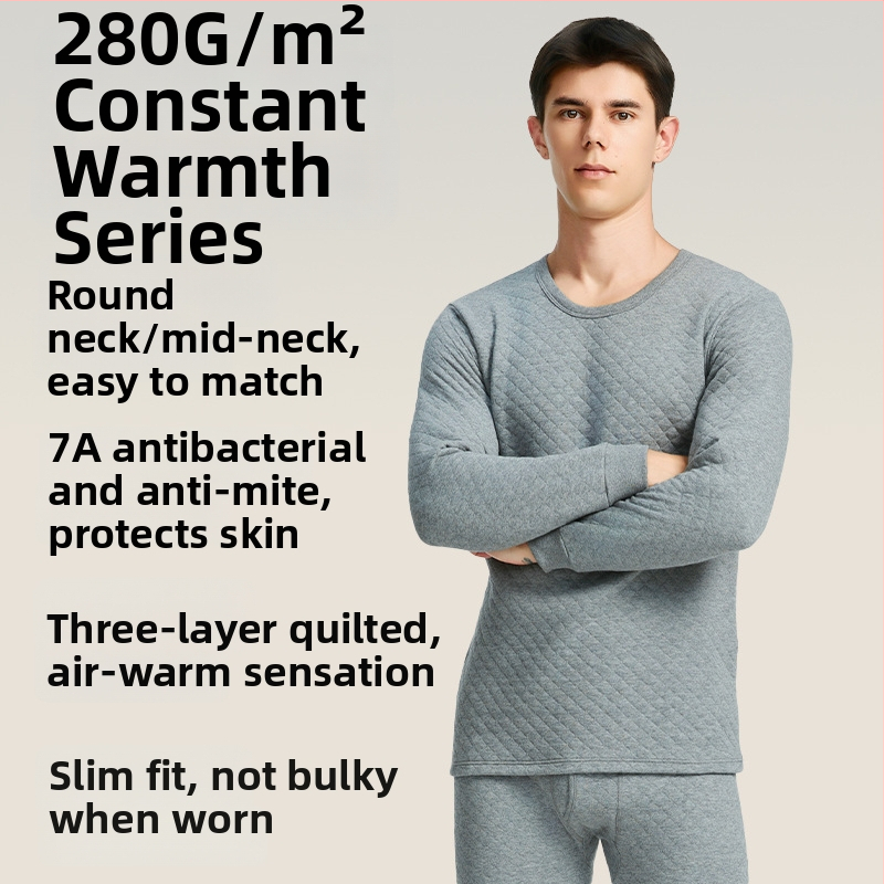 Muški termalni set donjeg rublja, trostruko složen quilted materijal, 280 g, 100% pamuk, antibakterijski 7A, zadržava toplinu