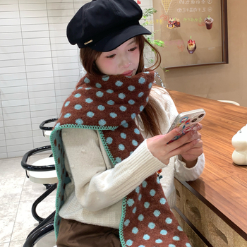 Шал от вълнена смес, двойно лице с точкова шарка, топъл за зимата, стилен и универсален