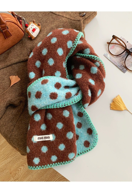 Шал от вълнена смес, двойно лице с точкова шарка, топъл за зимата, стилен и универсален