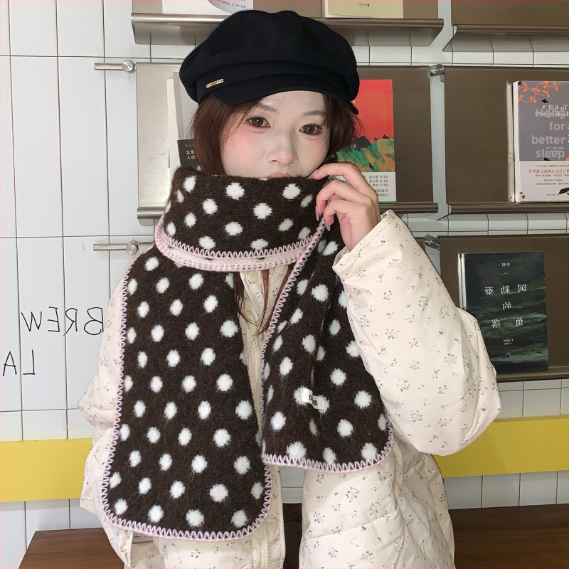 Шал от вълнена смес, двойно лице с точкова шарка, топъл за зимата, стилен и универсален