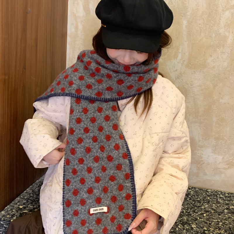 Шал от вълнена смес, двойно лице с точкова шарка, топъл за зимата, стилен и универсален