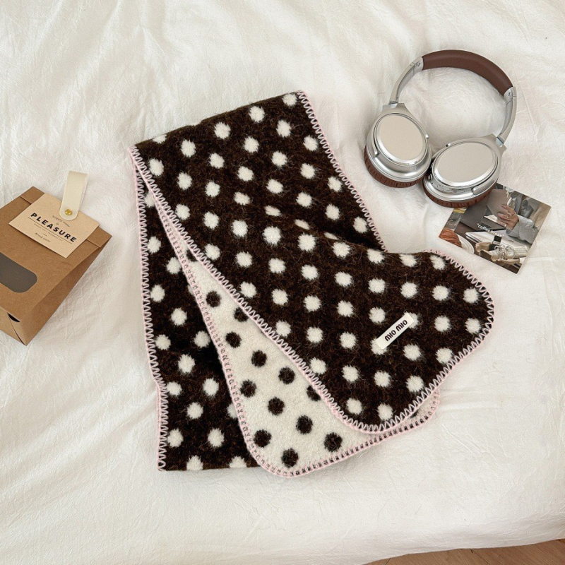 Шал от вълнена смес, двойно лице с точкова шарка, топъл за зимата, стилен и универсален