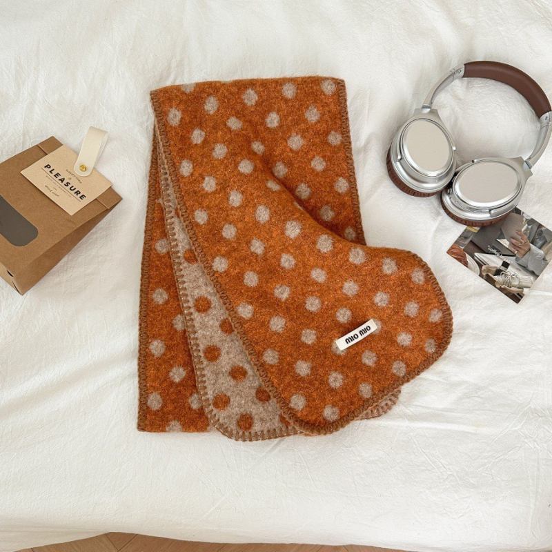 Шал от вълнена смес, двойно лице с точкова шарка, топъл за зимата, стилен и универсален