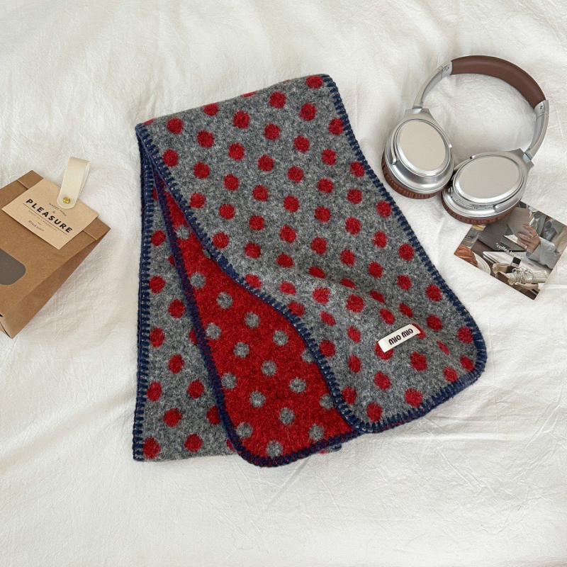 Шал от вълнена смес, двойно лице с точкова шарка, топъл за зимата, стилен и универсален