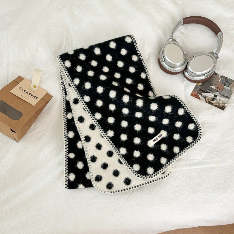 Шал от вълнена смес, двойно лице с точкова шарка, топъл за зимата, стилен и универсален