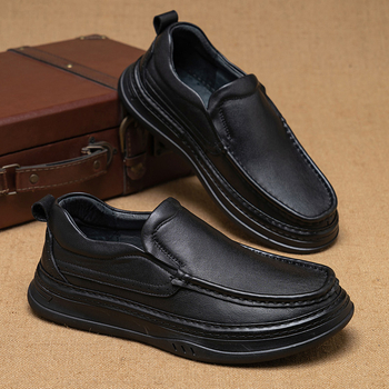 Kožne muške slip-on cipele, mekani potplat, okrugli vrh, gumeni potplat, ravna peta