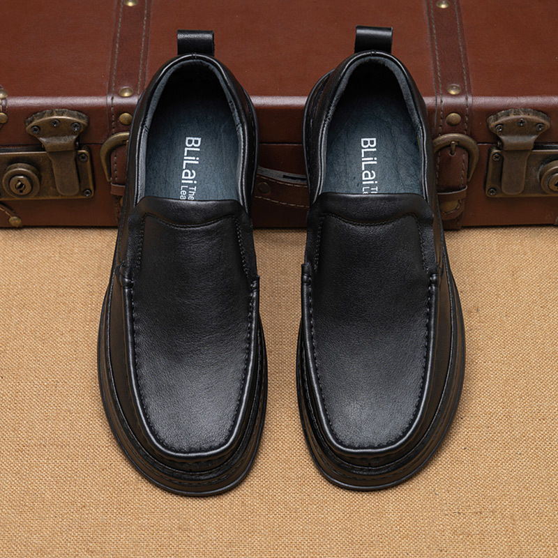 Kožne muške slip-on cipele, mekani potplat, okrugli vrh, gumeni potplat, ravna peta
